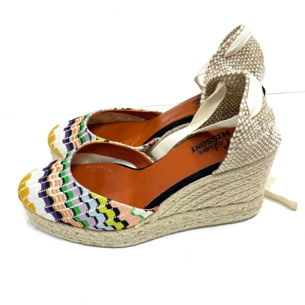 Castaner Missoni Zigzag Knit Lace up Ankle Espadrilles Sandals Size 41 / US 11